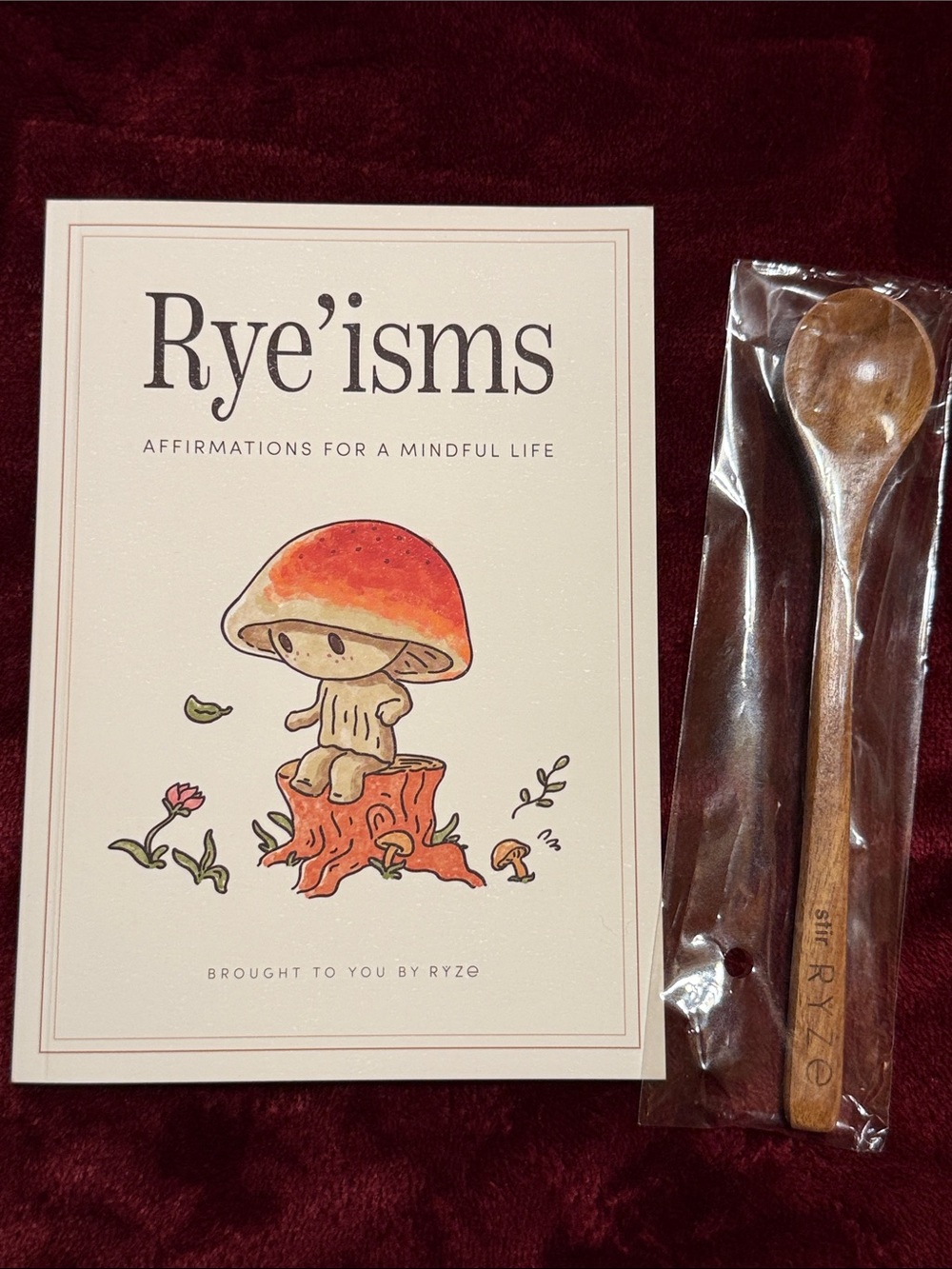 Wooden Serving Spoon - Brown and Affirmations Booklet